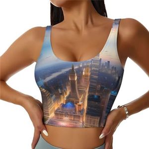 City Picture Night Print Casual Wear Vrouwen Sport Vest Yoga Vest Workout Vest Voor Vrouwen Lichtgewicht Trendy, Zwart, S