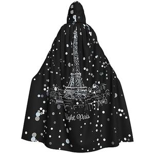 Womens Mens volledige lengte carnaval cape met capuchon cosplay kostuums mantel, 185 cm nacht Parijs Eiffeltoren