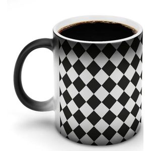 De zwarte Witte Mok van de Plaids Ceramische Koffie 12oz Kleur Veranderende Mokken Brede Koppen Hittegevoelige Verkleuring Koppen