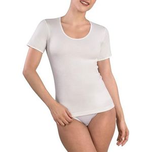 MABRAT Dames trui met ronde hals en korte mouwen en satijnen rand van wol en katoen, Wit, S