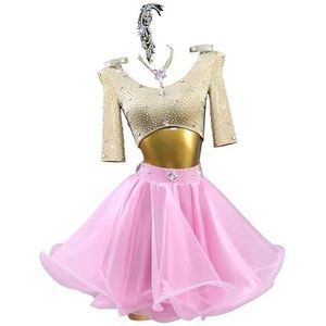 Yhwacyznm Latin Dansjurken voor volwassenen Professioneel wedstrijdbalzaalkostuum voor dames salsa en tango apart pak Cha Cha Danspak met middellange mouwen,B,L