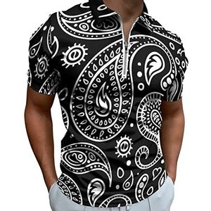 Zwart Wit Paisley Patroon Half Zip-up Polo Shirts Voor Mannen Slim Fit Korte Mouw T-shirt Sneldrogende Golf Tops Tees 4XL