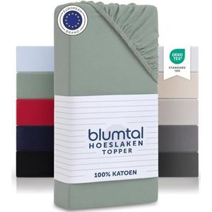 Blumtal® Basics Jersey hoeslaken voor topper, 200 x 200 cm, Oeko-Tex-gecertificeerd, 100% katoen, voor tot 7 cm hoge toppers, Summer Green, groen