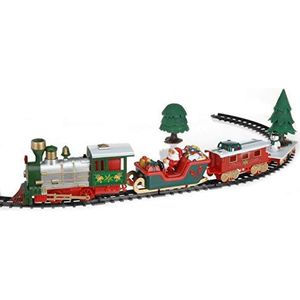 Decoratieve kersttrein rood 91x44 cm - 22 delen - speelt kerstmuziek - mini trein voor Kerstmis spoorbaan met locomotieven, 3 wagons en 15 rails en decoratieve boom
