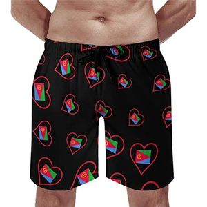 I Love Eritrea Red Heart Mens Beach Shorts Sneldrogende Board Shorts Mesh Voering Strandbroek Gym Zwembroek S