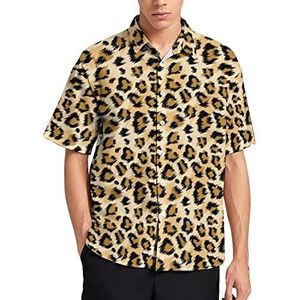 Modieuze luipaardhuid zomer herenoverhemden casual korte mouwen button down blouse strand top met zak XL