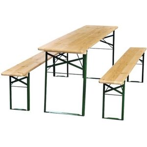 METRO Professional Set tafel en banken, 50 x 220 x 78 cm, staal/FSC grenenhout, inklapbaar, bruin/groen