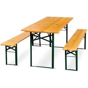 METRO Professional Set tafel en banken, 50 x 220 x 78 cm, staal/FSC grenenhout, inklapbaar, bruin/groen