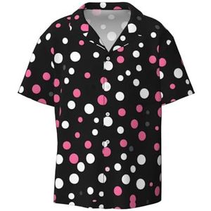 OdDdot Zwarte Polka Dots Print Heren Jurk Shirts Atletische Slim Fit Korte Mouw Casual Business Button Down Shirt, Zwart, S
