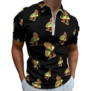 Bigfoot Taco Poloshirts met halve rits voor heren, slim fit, korte mouwen, sneldrogend, golftops T-shirts, XL