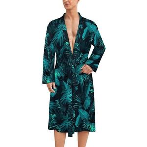 Tropical Leaves badjas voor heren, zachte badjas, pyjama, nachtkleding, loungewear, ochtendjas met riem, 2XL