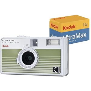 KODAK EKTAR H35N Half Frame Film Camera Bundel met Kodak Ultramax 400/24EXP 35mm Rolfilm (Gestreept Groen, Bundel)
