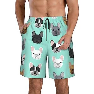 Franse Bulldog bedrukte zwembroek voor heren, sneldrogende strandshorts, trekkoord, zomerboardshorts met voering, wit, XXXL