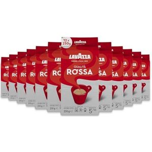 Lavazza - Qualití Rossa - Gemalen Koffie Espresso - 12 pakjes - 250 g per pakje - Braziliaanse Arabica - Robusto African - Medium roosteren - Uniek aroma en zachte smaak