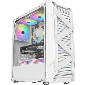 Micro-ATX, Mini-ITX Mid-tower Computerbehuizing, Dubbele Geharde Glazen Panelen, 7 Voorgeïnstalleerde ARGB-ventilatoren USB2.0-USB3.0-HD-audio, Ondersteuning For Waterkoeling(White)