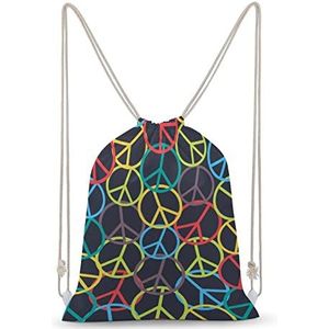 Kleurrijke Vrede Teken Trekkoord Rugzak String Bag Sackpack Canvas Sport Dagrugzak voor Reizen Gym Winkelen