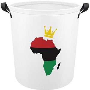 Afrika Kaart met Kroon Wasmand met Handvatten Ronde Opvouwbare Wasmand Opbergmand voor Slaapzaal Badkamer