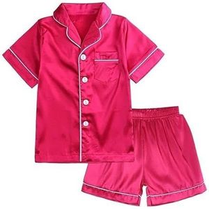 Cartoon pyjamaset for heren en dames, katoenen pyjama met korte mouwen, zomerpyjama, pyjama pyjamabroek (Color : Rose, Size : 150 10-11T)
