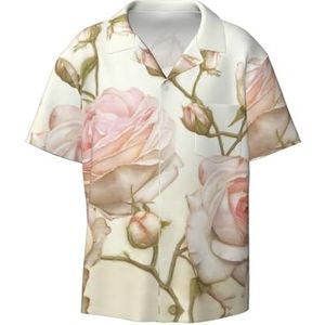 ZEEHXQ Kerstslinger met verlichting print heren casual button-down shirts korte mouw kreukvrij zomerjurk shirt met zak, Beauty Roze Rozen, XL