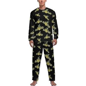 Aloha Ananas Zachte Heren Pyjama Set Comfortabele Lange Mouw Loungewear Top En Broek Geschenken 2XL