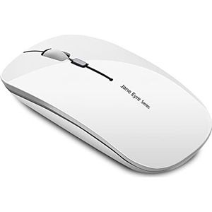 Uiosmuph Q5 Draadloze Muis, 2,4 GHz USB oplaadbaar muis met USB nano-ontvanger slanke stille gamingmuis voor Windows PC laptop Mac MacBook- wit