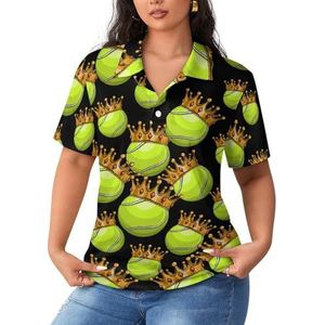 Tennis Ball Crown Dames Sport Shirt Korte Mouw Tee Golf Shirts Tops Met Knopen Workout Blouses