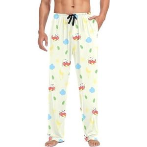 LI ZHI XIN Heren Pyjama Broek Lange Pyjama Bodem Lente Herfst Dunne Losse Stijl Elastische Taille Tie Strap Met Zak S-XXL Panda Vliegtuig Cartoon Patroon, Meerkleurig, S