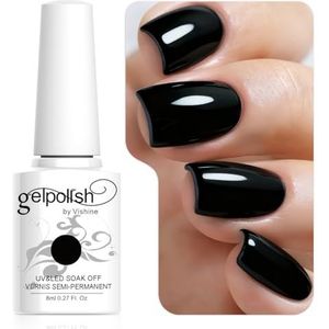 Vishine Nagellak, 8ml, semi-permanent, gellak, uv, led, soak-off, manicure, zwart #1348