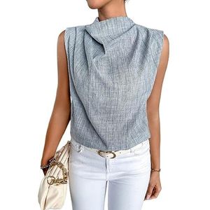 dames topjes Effen Mouwloze blouse Dames Informeel Effen top Stapelkraag Gedrapeerd Mouwloos Normale pasvorm Non-Stretch Geweven stof (Color : Gray, Size : M)