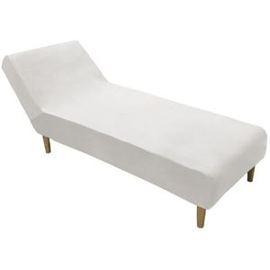 Fluwelen Pluche Chaise Lounge Hoes Luxe Chaise Stoel Hoes Stretch Armloze Chaise Lounge Beschermers Wasbare Fauteuil Bankhoes Voor Woonkamer Slaapkamer(Color:White)