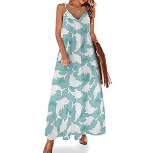Schattige dolfijn dames sling maxi jurken V-hals casual mouwloze verstelbare riem sexy lange jurk