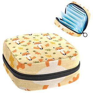 Periode Pouch Draagbare Tampon Opbergtas,Tampon Houder voor Portemonnee Vrouwelijke Product Organizer,Leuke Fox Bladeren Patroon, Meerkleurig, 4.7x6.6x6.6 in/12x17x17 cm