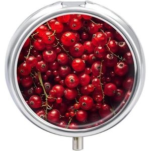 VBFKL Pillendoos 3 compartimenten medicijnpillendoosje draagbare ronde pillendoos week pillenhouder container voor vitamine geneeskunde supplement verse rode bessen kleine pillenorganizer