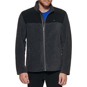 Tommy Hilfiger Heren Classic Zip Front Polar Fleece Jacket, Zwart/Houtskool, L