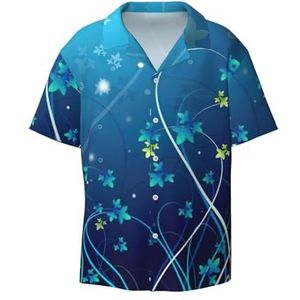 EdWal Blauwe Mini Bloem Swirl Print Heren Korte Mouw Button Down Shirts Casual Losse Fit Zomer Strand Shirts Heren Jurk Shirts, Zwart, 3XL
