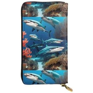 QmeNa Submarine Shark Coral Lederen Lange Clutch Portemonnee met Rits voor Dating Reizen Winkelen Valentijnsdag Gift, Zwart, Eén maat