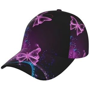 Baseballpet papa hoed originele klassieke unisex volwassen mannen bal cap verstelbare maat roze paarse vlinder, Zwart, one size