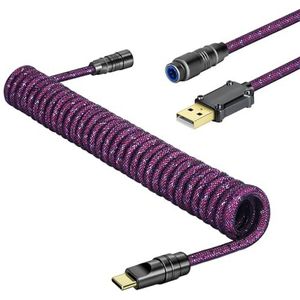 MAMBASNAKE C05 Custom Opgerolde USB C-Kabel voor Gamingtoetsenbord, Nylon Braidedn, USB-A naar USB-C, Mechanische Toetsenbordkabel met Dubbele Mouwen en CNC-Metalen Luchtvaartconnector, 4.92ft - Roze