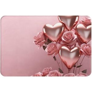 Roze roos ballon hart print deurmat 60 x 40 cm antislip indoor outdoor mat welkom mat wasbaar deurmat voor entree deurmatten absorberende flanellen badmatten