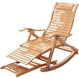 GEIRONV Vouwbare liggende stoel, 5 positie verstelbare tuin zonnebed met hoofdsteun verlengde voetsteun buiten houten zonlounger Fauteuils