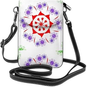 Roterende Paarse Bloemen Lederen Cross Body Flip Telefoon Tas Met Afneembare Schouderbanden, Gebruikt Voor Reizen, Dating, Vakantie Geschenken, Zwart, Eén maat