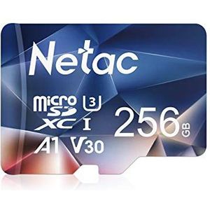 Netac 256 GB microSDHC-geheugenkaart, microSD-kaart, 4K Full HD video-opname, UHS-I, C10, U3, A1, V30, voor camera, smartphone, beveiligingssysteem, drone, dashcam