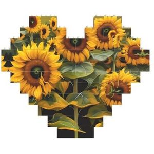 Zonnebloemen legpuzzel - hartvormige bouwstenen puzzel-leuk en stressverlichtend puzzelspel