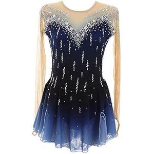 Nnnydjy Vrouwen's Ice Roller Skating Kostuum Mesh Lange Mouw Kunstschaats Leotard Jurk voor Meisjes Mode Gradient Ballet Gymnastiekkleding Handgemaakt,Blauw,11_13Years