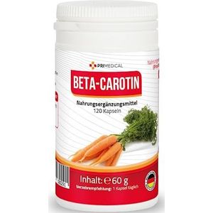 Beta Carotine capsules provitamine A, geproduceerd in Duitsland, verpakking van 4 maanden, primedical 1 x 120 capsules