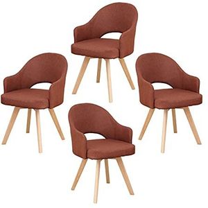 GEIRONV Dining stoelen set van 4, zachte stof kussen rugleuning woonkamer stoel slaapkamer keuken beuken houten benen fauteuil Eetstoelen (Color : Coffee)