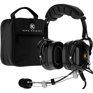 KORE AVIATION P1 General Aviation Headset voor piloten | Mono, passieve ruisonderdrukking, ruisonderdrukkende microfoon, akoestische oorschelp, AUX-poort, GA dubbele stekker met headsettas (2