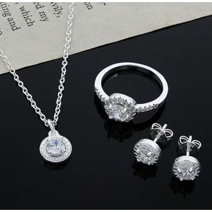 925 Sterling Zilver Bruids Sieraden Sets Cubic Zircon Ketting Oorbellen Ring Cadeau voor Vrouwen Verjaardag Valentijnsdag Xmas