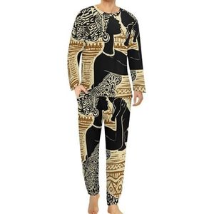 Afrikaanse zwarte vrouw wilde dieren comfortabele heren pyjama set ronde hals lange mouw loungewear met zakken M