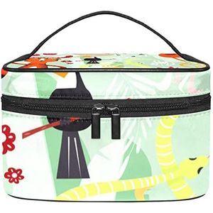 Groene dierlijke make-up organizer tas, reismake-up tas organizer case draagbare cosmetische tas voor vrouwen en meisjes toiletartikelen, Meerkleurig, 22.5x15x13.8cm/8.9x5.9x5.4in